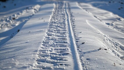 Obraz premium Vehicle Tire Tracks in Fresh White Snow