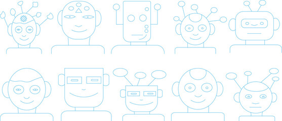 robot face icone set