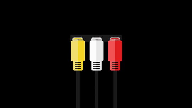 yellow white and red RCA jack plugin animation without background