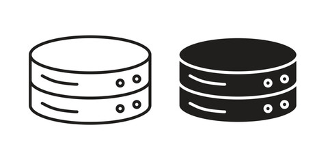 Cylinder database icon in a black stroke vector design and flat solid version on white background