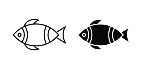 Clown fish icon in a black stroke vector design and flat solid version on white background