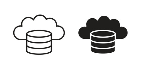 Cloud server icon in a black stroke vector design and flat solid version on white background
