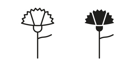 Carnation icon in a black stroke vector design and flat solid version on white background