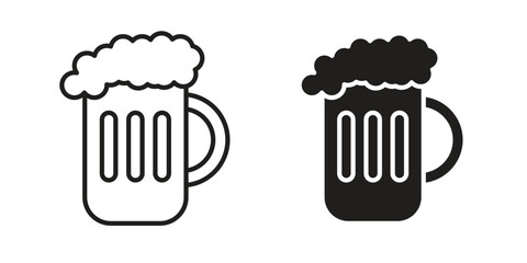 Beer icon in a black stroke vector design and flat solid version on white background