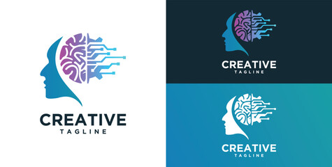 Human head, mind and technology logo design