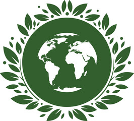 Green World Nature Logo – Eco-Friendly Globe Emblem with Leaf Circle for Environment and Sustainability-Green Earth Symbol for Eco-Friendly and Sustainable Living Awareness