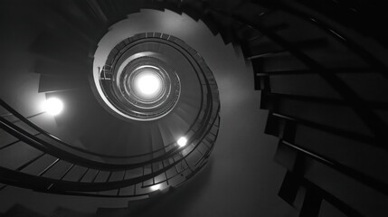 Fototapeta premium Monochrome Spiral Staircase Representing Memory and Infinity