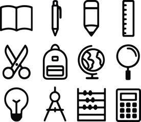 Silhouette school supplies various educational objects icon vector illustrator