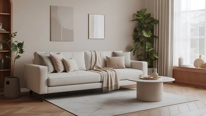 Fototapeta premium Stylish living room with modern furniture and warm lighting