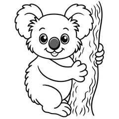 Naklejka premium Charming koala hugging a tree trunk with fluffy details