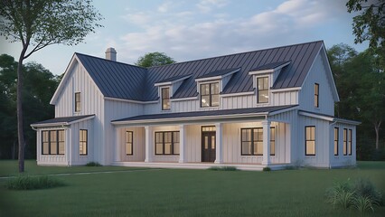 Luxury modern farmhouse with minimalist exterior | 3D visualization