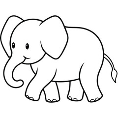 Cute baby elephant walking through grass outline illustration