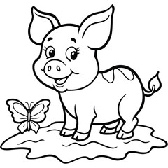 Cute baby piglet in mud puddle with butter