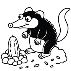 Cute mole wearing glasses digging through dirt illustration