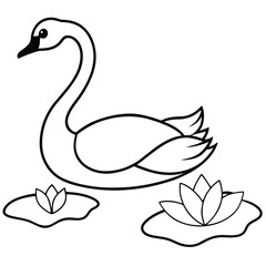 Graceful swan swimming on a pond with lily pads banner