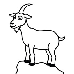 Silly goat standing on a rock with big horns