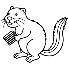 Tidy beaver brushing tail with tiny object illustration