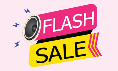 Vector Flash Sale Label with Loudspeaker and Bold Text – Colorful Promo Banner Design for Discounts