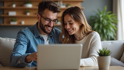 Couple shopping online with a credit card in the comfort of their home
