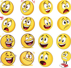 3d vector style design of funny collection of emoji with smile, tongue, sunglasses, heart and tear