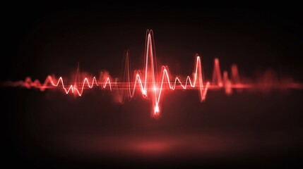 Abstract red soundwave on a dark background. Represents frequency, signal processing, audio engineering, and technological innovations in an artistic way.