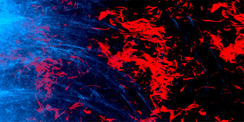 Grungy red and blue canvas background or texture. Crimson red blaze fire flame grungy smoke texture. Red and blue background for wallpaper, weeding card, and design. dirty rustic fire red texture.