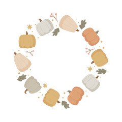 Pumpkin circle frame with autumn leaves and stars