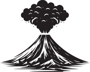 Minimal Black Erupting Volcano Silhouette