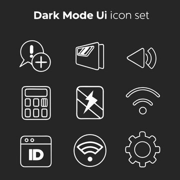 Dark mode UI icon set with white line icons on black background &ndash; responsive, tech-friendly, suitable for dashboards and mobile interfaces