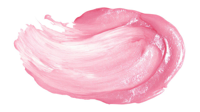 Watercolor a vibrant pink cosmetic cream smear with a glossy texture isolated on transparent background