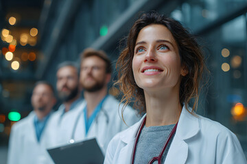 Group of medical students in uniforms indoors