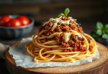 Fototapeta premium Layers of pasta, rich beef bolognese, and melted cheese, rich, cuisine