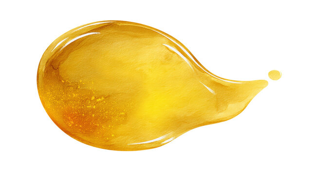 Watercolor a golden drop of viscous honey isolated on a transparent background