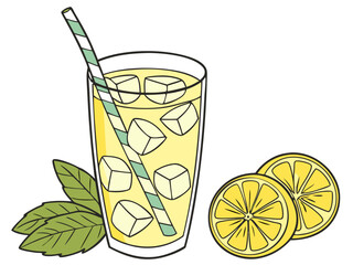 refreshing lemonade with lemon slices and mint leaves
, glass of lemonade isolated on white background.