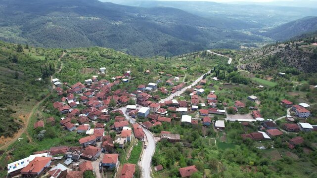 Kemaliye Village in Keles District. Bursa, Turkey. Beautiful landscape with drone shot.  