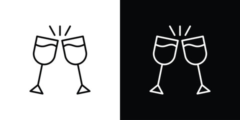 Wine toast icon. Simple flat symbol. Perfect Black outline pictogram illustration