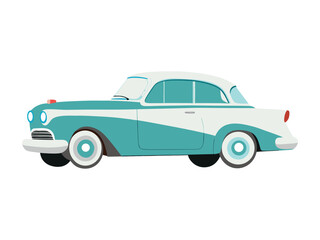 Vintage 1950s Family Car Vector Illustration with Classic Whitewall Tires, Retro Style, Nostalgic Automobile Design, Perfect for Vintage, Automotive, and Classic Car Projects.