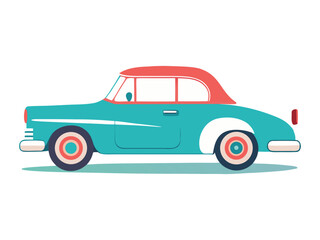 Vintage 1950s Family Car Vector Illustration with Classic Whitewall Tires, Retro Style, Nostalgic Automobile Design, Perfect for Vintage, Automotive, and Classic Car Projects.
