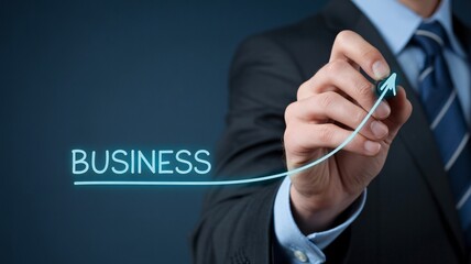 Businessman drawing growth chart, representing business success and strategy