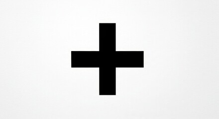 Simple graphic representation of a black cross on a plain white textured backdrop