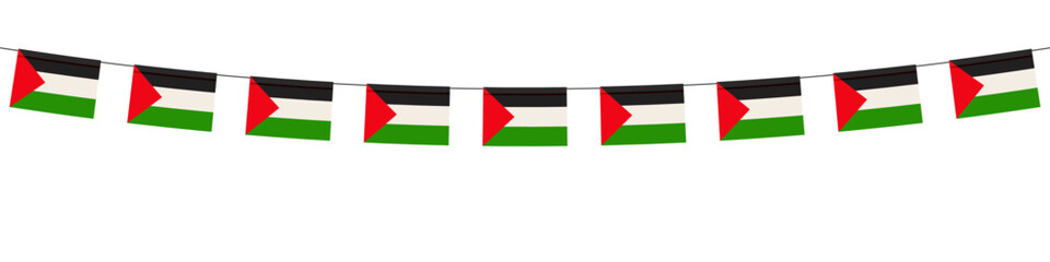 Palestine flag garland, flat flags on string, vector illustration.