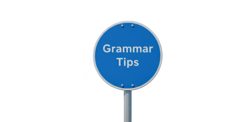 Ai generated image of a blue sign with grammar tips isolated on transparent background, offering guidance on english language and writing
