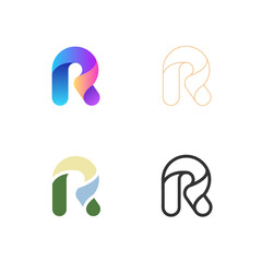 Collection of abstract R letters. Colorful and outline icons, signs design concept isolated on white background.