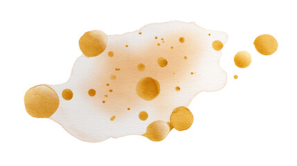 Watercolor a golden watercolor splash with shimmering dots isolated on a transparent background