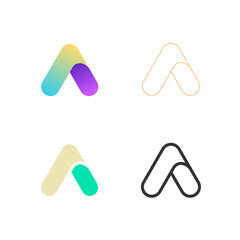 Letter A logo set. Abstract icons, signs, logotypes in different styles isolated on white background.