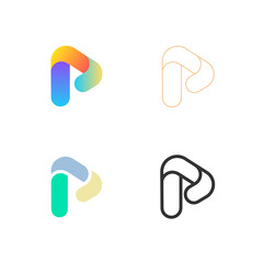 Set of letters P from abstract multicolors shapes and lines. Template elements.  logo design.