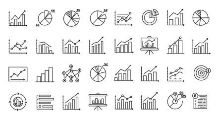 Linear chart set: data visualization icons for business and analytics