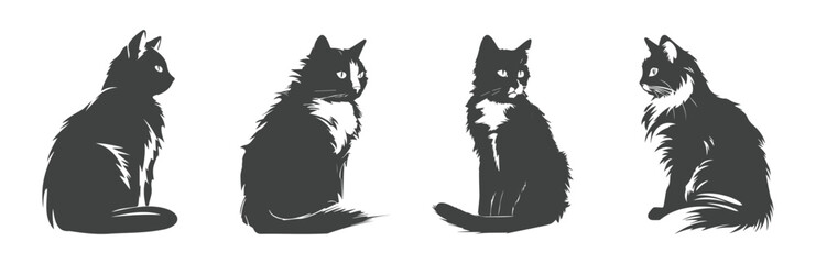 set of silhouettes of cats in sitting poses