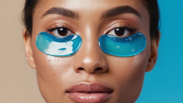 Woman with hydrogel eye patch.