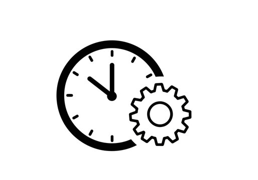 Clock with hands indicating time next to a gear representing process and automation in vector format